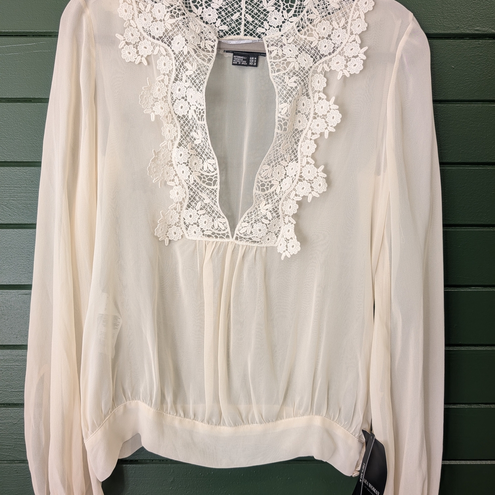 Vintage 100% Silk Cream Lace Blouse